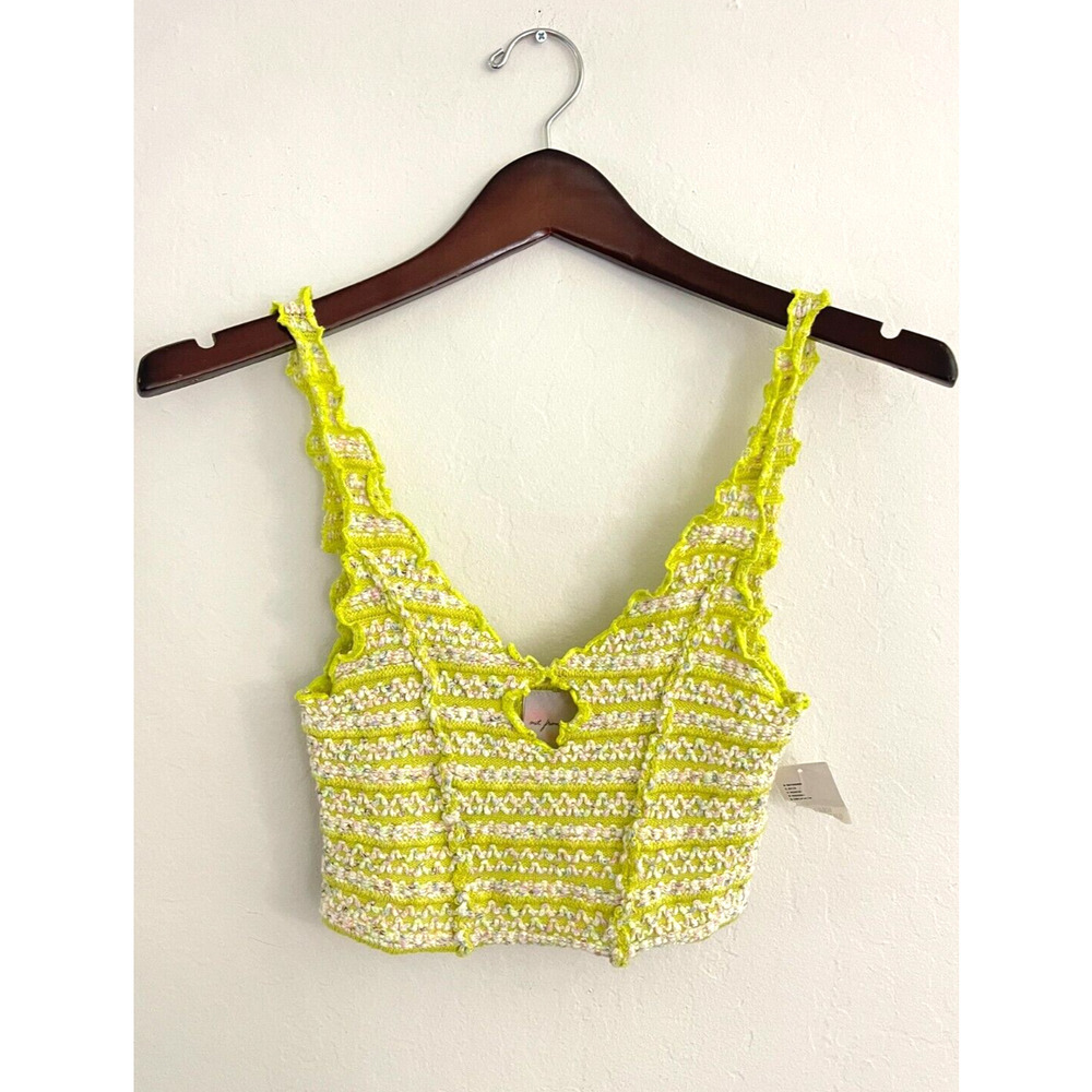 Out From Under Tank Crop Top S Green Pink Crochet Knit Fairy NEW NWT
